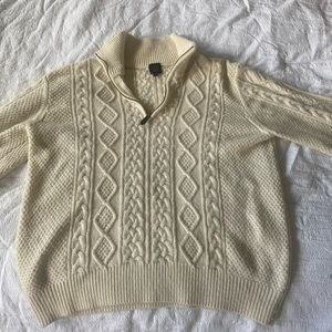 Saks Fifth Avenue Cream Cable Knit Quarter Zip Pullover Small
